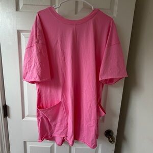 Bright Pink Short Sleeve Tunic with Front Pockets